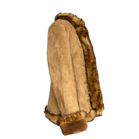 jacket NINE WEST faux suede & fur vintage Y2K embroidered pockets! cropped vegan - Picture 4 of 16
